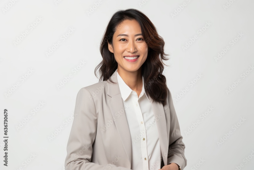 Portrait of a smiling asian businesswoman standing on white background Portrait of a smiling asian businesswoman standing on white background