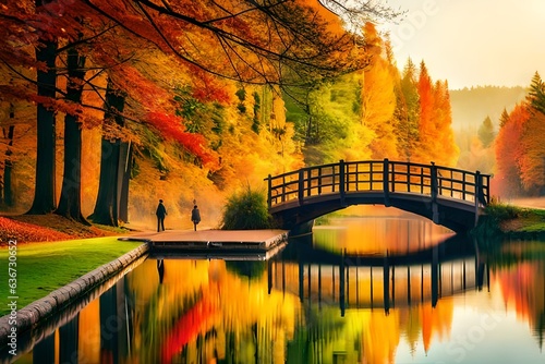 autumn landscape with bridge