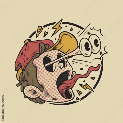 retro cartoon emblem of shocked head 