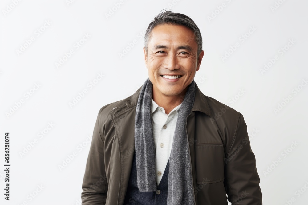 Portrait of happy mature asian man in casual clothes, smiling at camera, standing over white background. Portrait of happy mature asian man in casual clothes, smiling at camera, standing over white background.