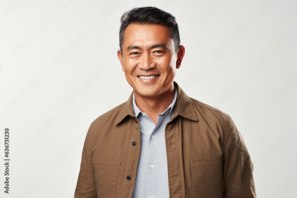 Portrait of a smiling asian man looking at camera over white background Portrait of a smiling asian man looking at camera over white background