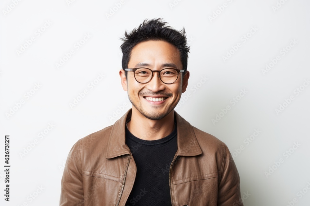 Portrait of a Chinese man in his 30s in a white background wearing a chic cardigan Portrait of a Chinese man in his 30s in a white background wearing a chic cardigan