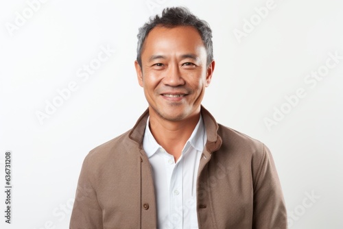 Portrait of a happy mature Asian man smiling at the camera.