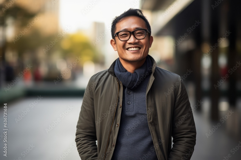 Portrait of a happy asian man with eyeglasses in the city Portrait of a happy asian man with eyeglasses in the city