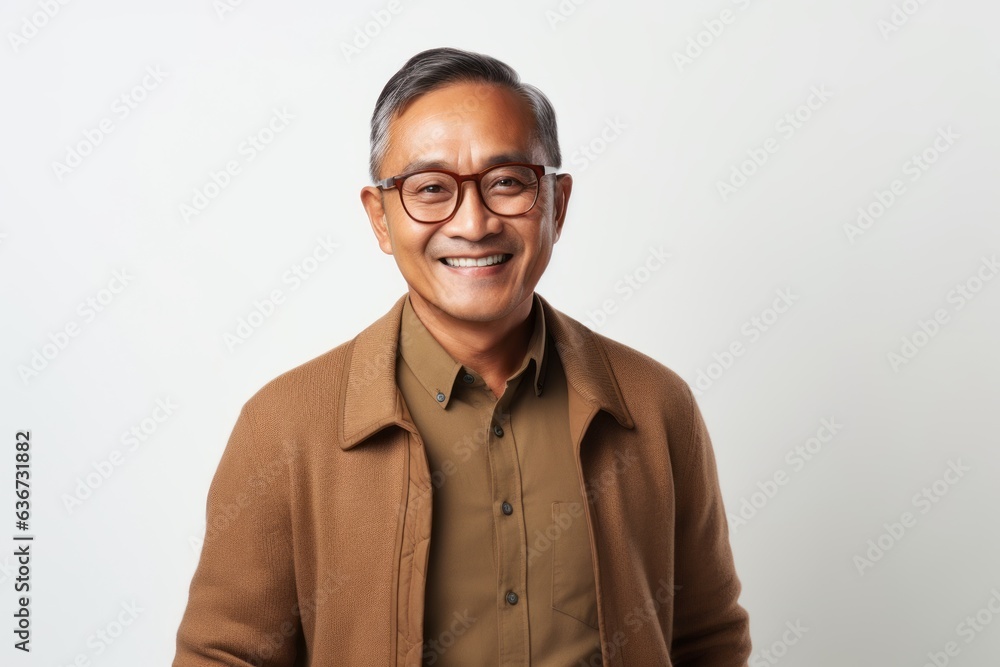 Portrait of a smiling asian senior man wearing glasses against white background Portrait of a smiling asian senior man wearing glasses against white background