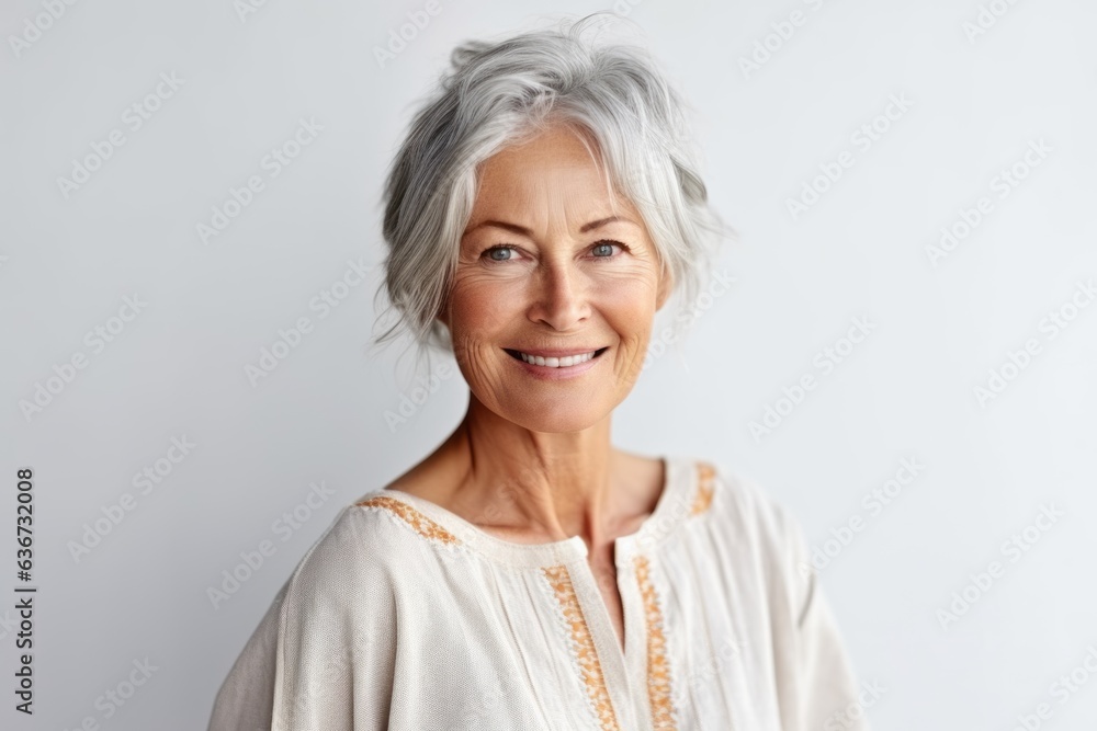 Portrait of a smiling senior woman with grey hair looking at camera Portrait of a smiling senior woman with grey hair looking at camera