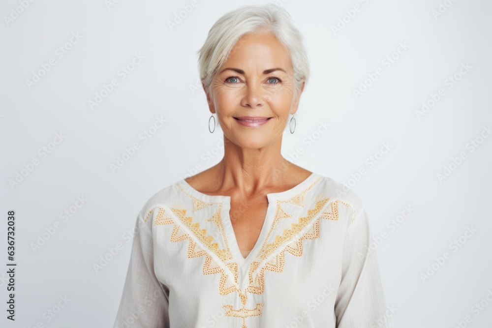 Portrait of smiling senior woman looking at camera over white background. Portrait of smiling senior woman looking at camera over white background.