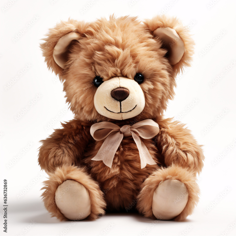 Cute teddy bear isolated on white background. Plush toy object. Cute teddy bear isolated on white background. Plush toy object.