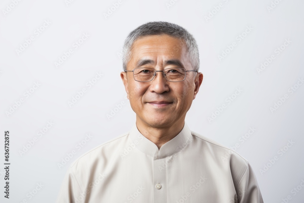 Portrait of asian senior man wearing white shirt and eyeglasses Portrait of asian senior man wearing white shirt and eyeglasses