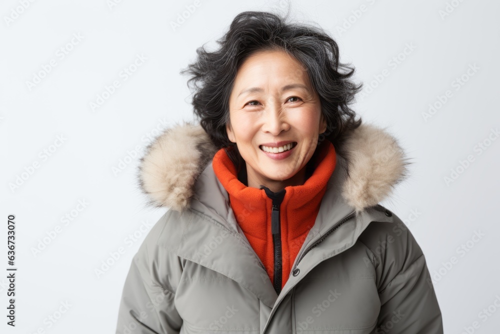 Portrait of a smiling middle-aged asian woman in winter jacket Portrait of a smiling middle-aged asian woman in winter jacket