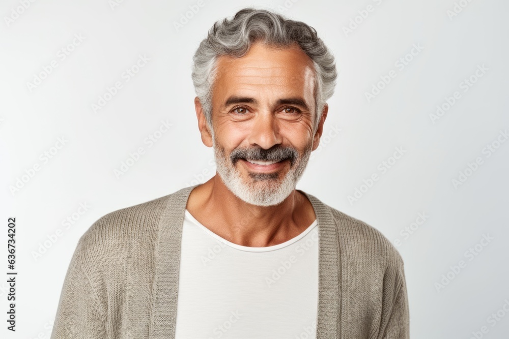 Portrait of smiling senior man with grey hair looking at camera isolated over white background Portrait of smiling senior man with grey hair looking at camera isolated over white background