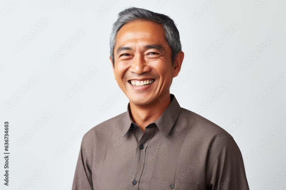 Portrait of a happy mature asian man smiling over white background Portrait of a happy mature asian man smiling over white background