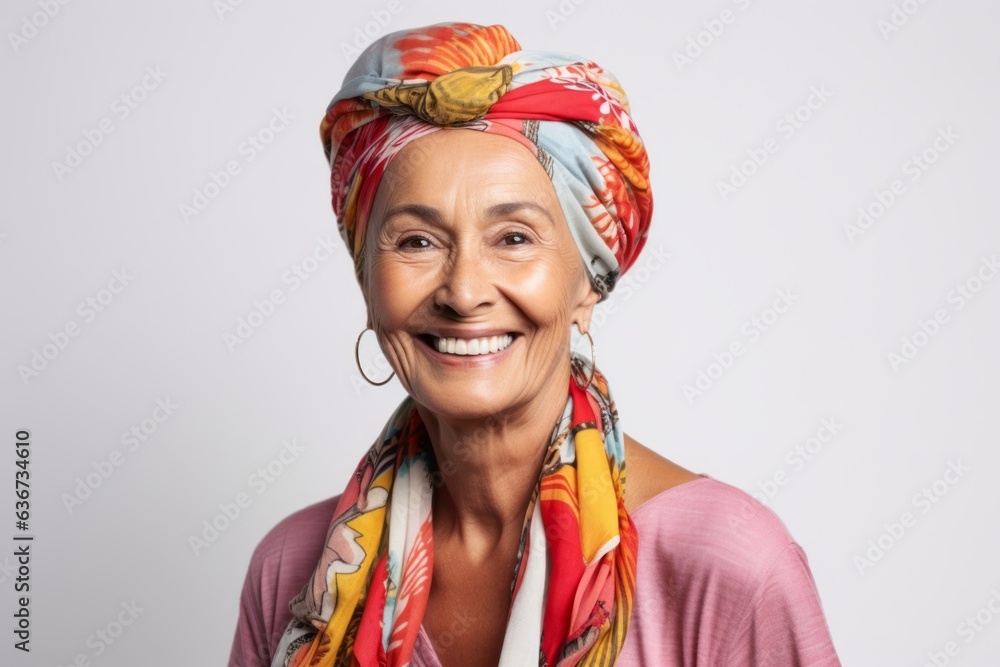 Portrait of a happy senior woman wearing a colorful headscarf Portrait of a happy senior woman wearing a colorful headscarf