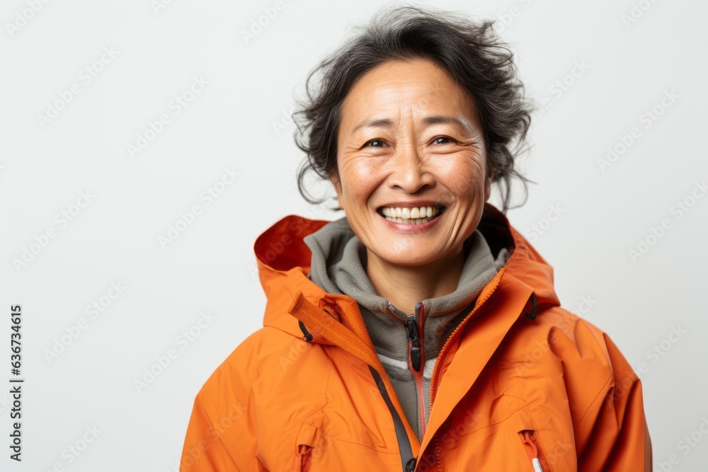 Portrait of a smiling asian senior woman in a winter jacket Portrait of a smiling asian senior woman in a winter jacket