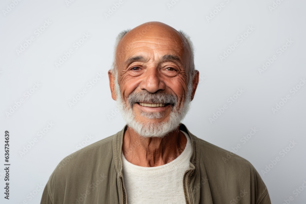 Portrait of a happy senior man smiling at the camera while standing against white background Portrait of a happy senior man smiling at the camera while standing against white background