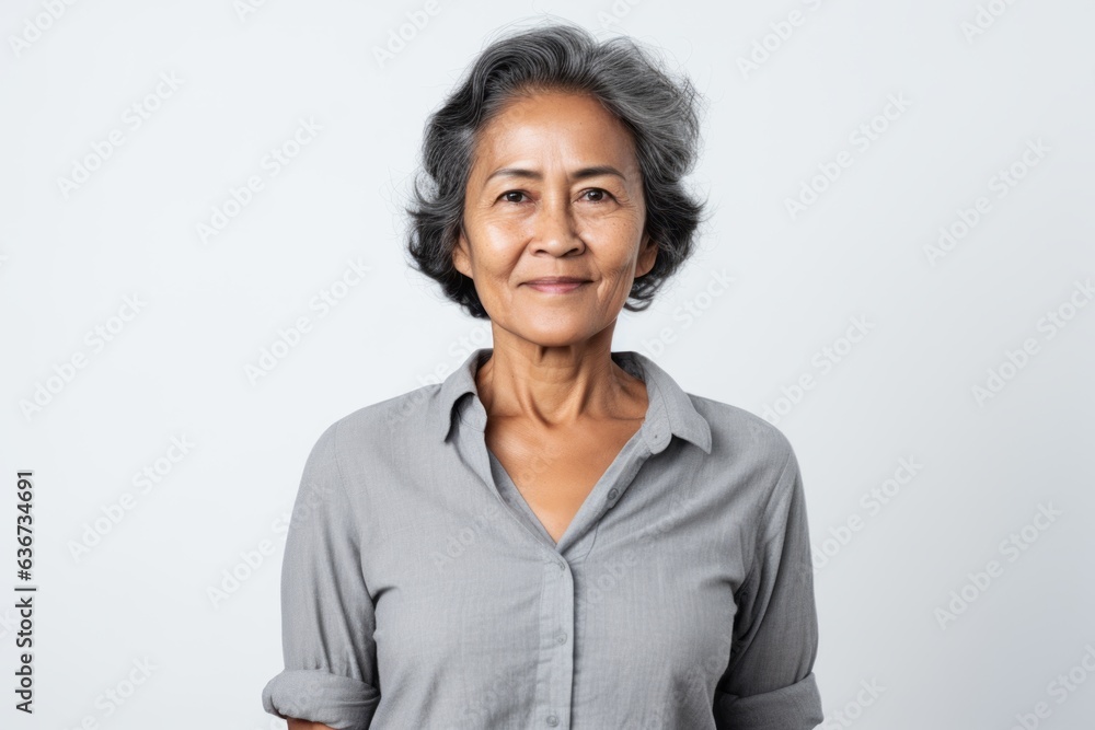 Portrait of a happy senior asian woman standing against white background Portrait of a happy senior asian woman standing against white background