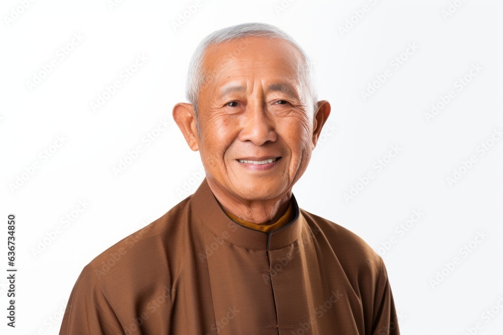 Portrait of a senior asian priest smiling on white background. Portrait of a senior asian priest smiling on white background.