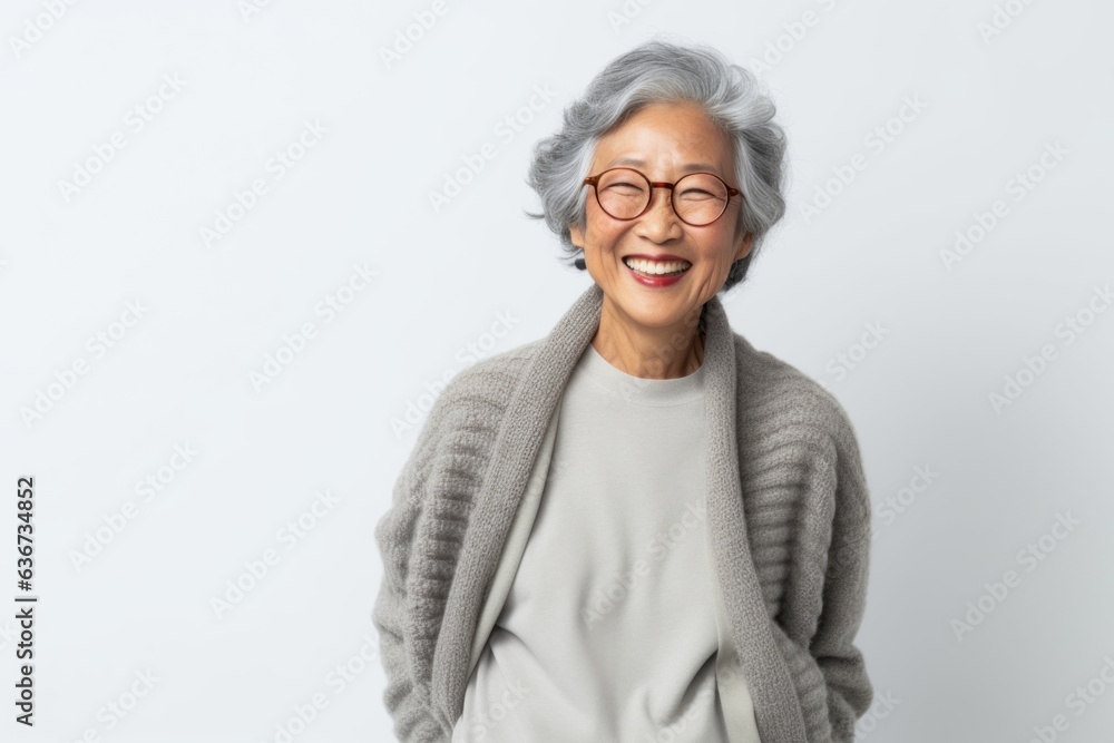 Portrait of happy senior asian woman in eyeglasses smiling and looking at camera Portrait of happy senior asian woman in eyeglasses smiling and looking at camera