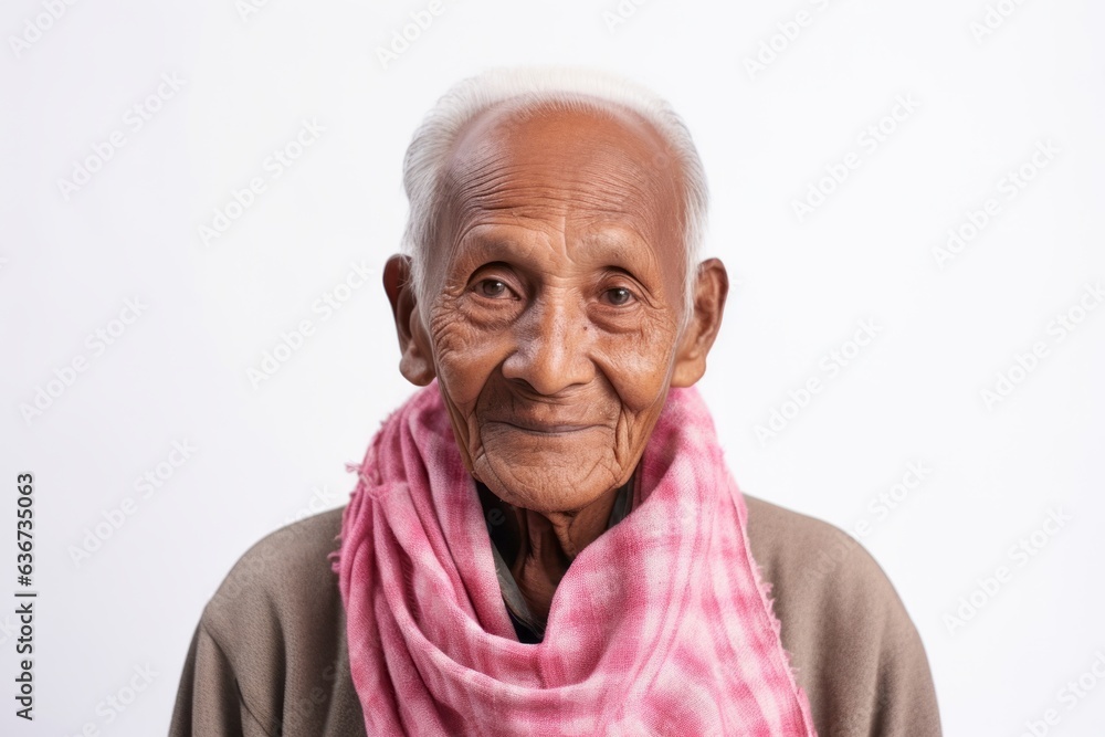 Portrait of an old asian man wearing scarf on white background Portrait of an old asian man wearing scarf on white background