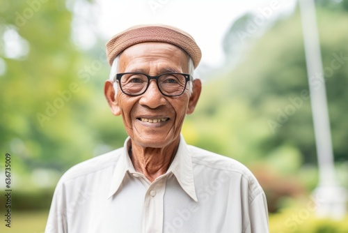 Portrait of senior asian man with eyeglasses in the park