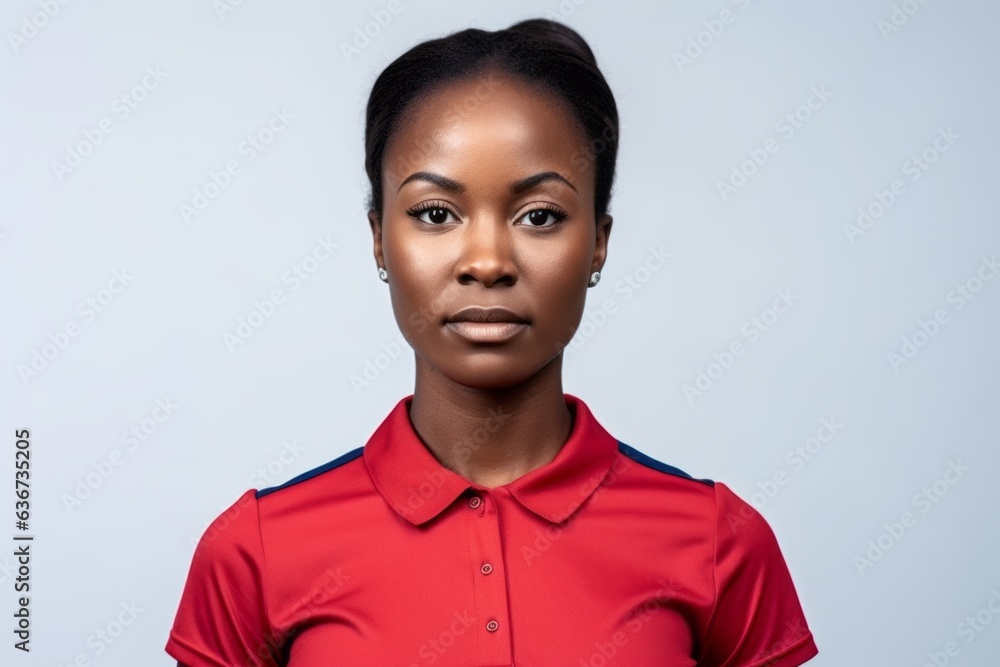 Portrait of beautiful african american woman in red shirt on grey background Portrait of beautiful african american woman in red shirt on grey background
