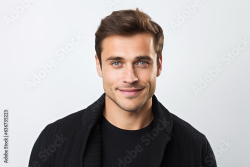 Obraz na płótnie Portrait of handsome young man in black sweater, isolated on white background w salonie