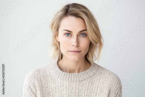 Portrait of a beautiful young woman looking at camera over white background