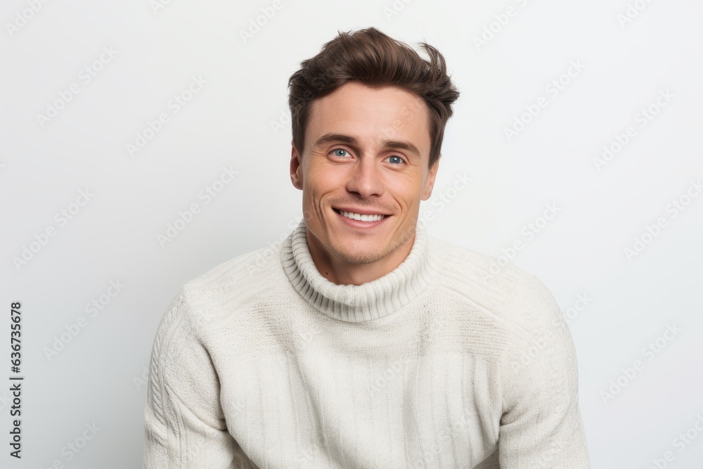 Portrait of a handsome young man in a white sweater on a white background Portrait of a handsome young man in a white sweater on a white background