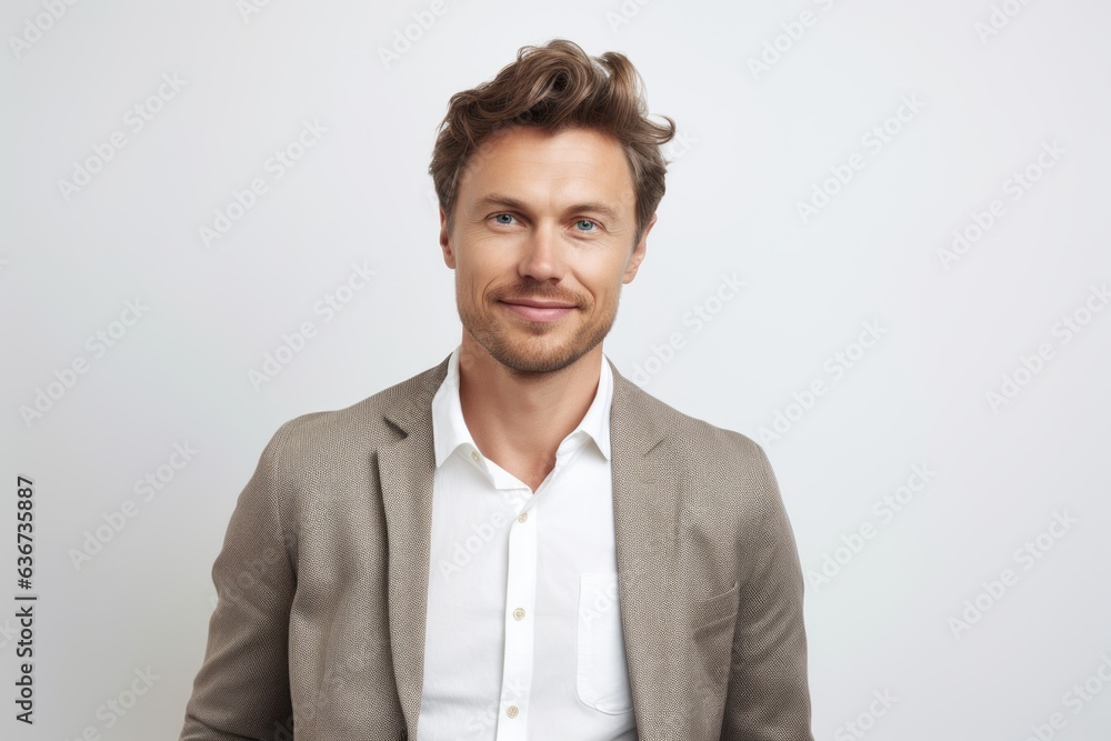 Portrait of handsome young man smiling and looking at camera over white background Portrait of handsome young man smiling and looking at camera over white background