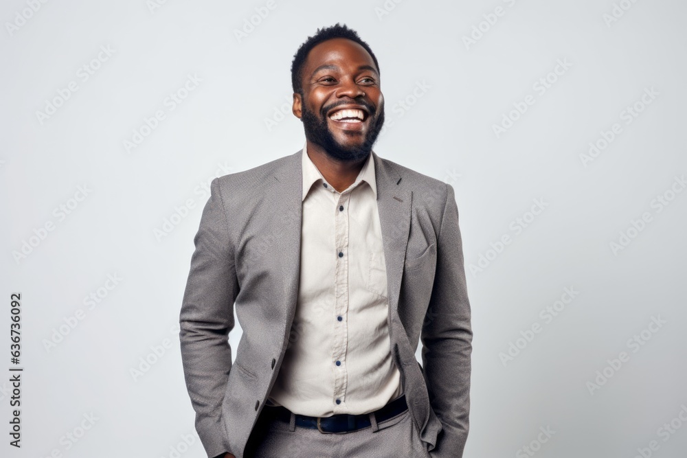 Portrait of a happy young african american businessman laughing over gray background Portrait of a happy young african american businessman laughing over gray background