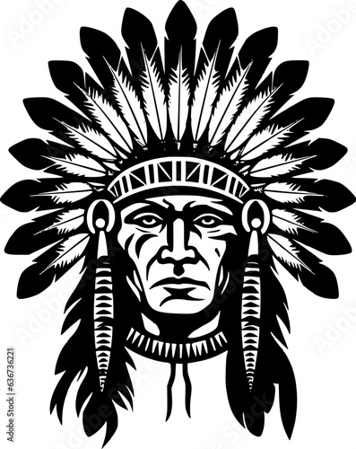 Indian Chief - Black and White Isolated Icon - Vector illustration