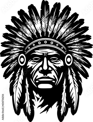 Indian Chief   Black and White Vector illustration