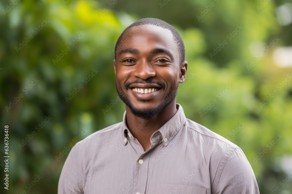 Portrait of happy african american man smiling at camera in park Portrait of happy african american man smiling at camera in park