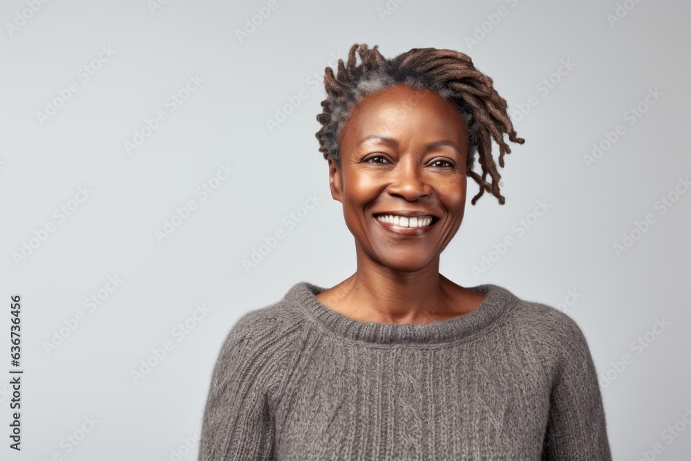 smiling african american woman with dreadlocks over grey background smiling african american woman with dreadlocks over grey background