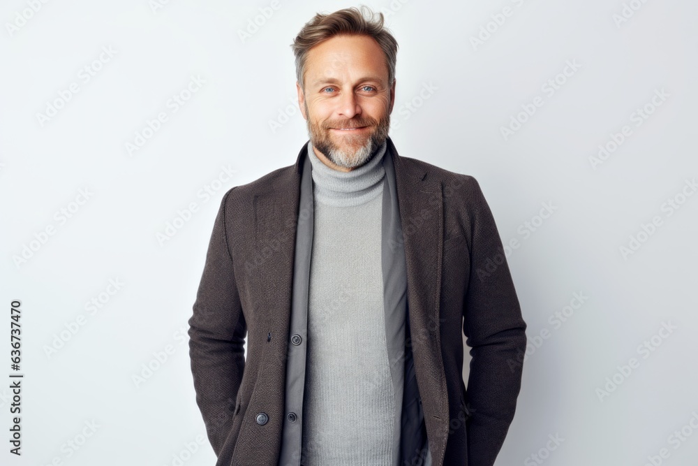 Fototapeta premium Portrait of a handsome middle-aged man in a jacket and scarf