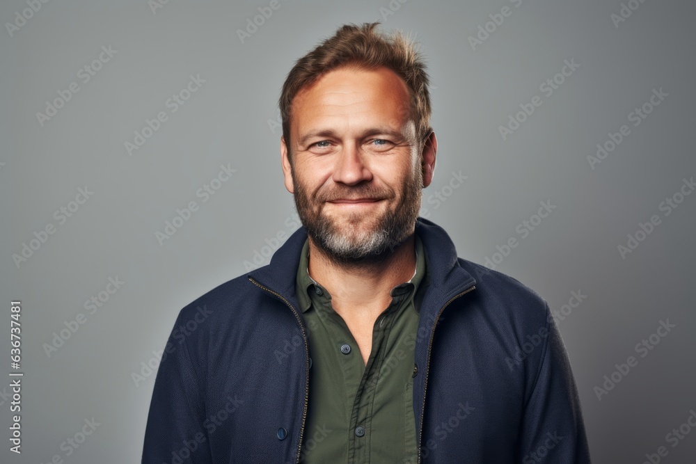 Portrait of a handsome man smiling at the camera over grey background