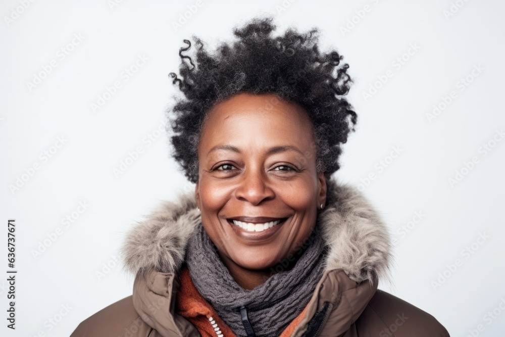 Portrait of a smiling african american woman in winter coat and scarf Portrait of a smiling african american woman in winter coat and scarf