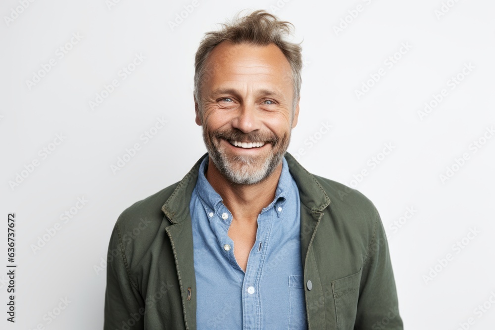 Portrait of handsome middle-aged man smiling at camera over white background Portrait of handsome middle-aged man smiling at camera over white background