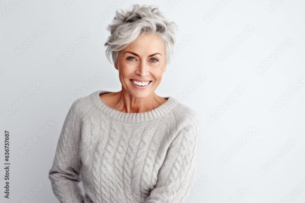 Portrait of a happy senior woman looking at camera over white background Portrait of a happy senior woman looking at camera over white background