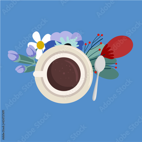 Coffee Cup and Spoon with  Flowers
