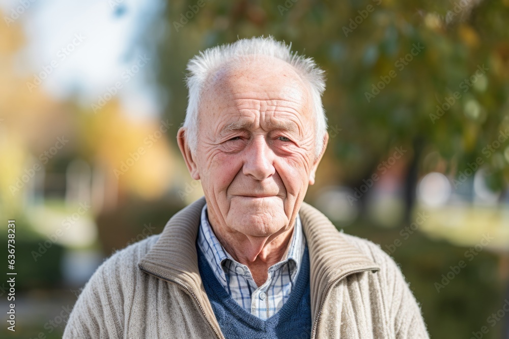 Portrait of an elderly man in a park on an autumn day Portrait of an elderly man in a park on an autumn day