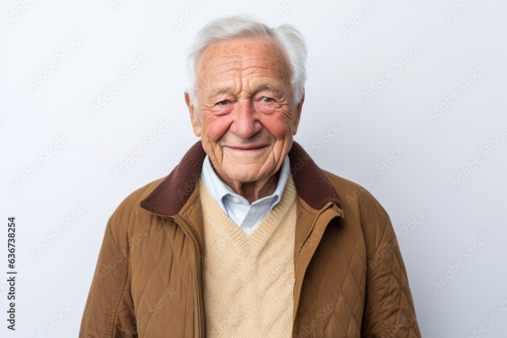 Portrait of happy senior man smiling and looking at camera against white background Portrait of happy senior man smiling and looking at camera against white background