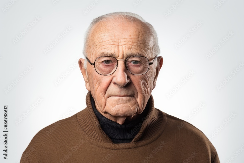 Elderly man with glasses and a brown sweater on a white background Elderly man with glasses and a brown sweater on a white background