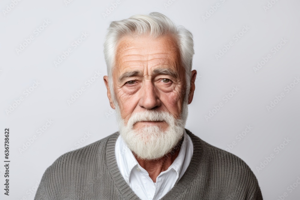 Portrait of a senior man with white beard on grey background. Portrait of a senior man with white beard on grey background.