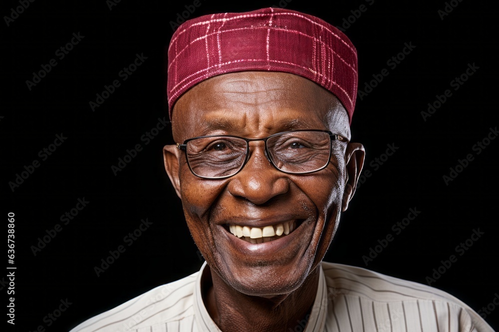 Portrait of a 100-year-old elderly Nigerian man in a white background wearing a pair of leggings or tights Portrait of a 100-year-old elderly Nigerian man in a white background wearing a pair of leggings or tights