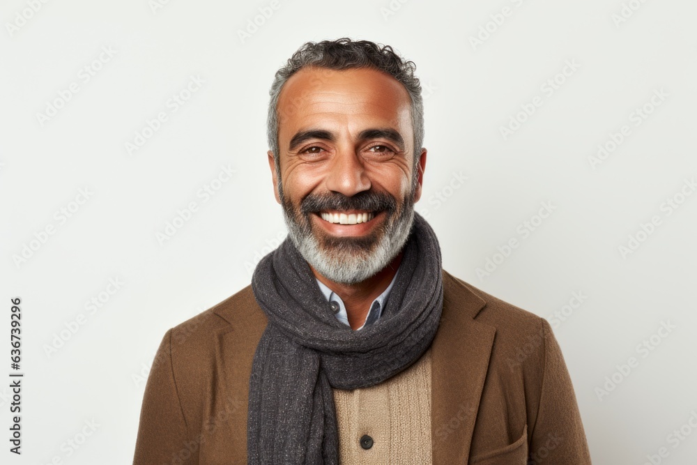 Portrait of a smiling middle-aged man wearing coat and scarf Portrait of a smiling middle-aged man wearing coat and scarf
