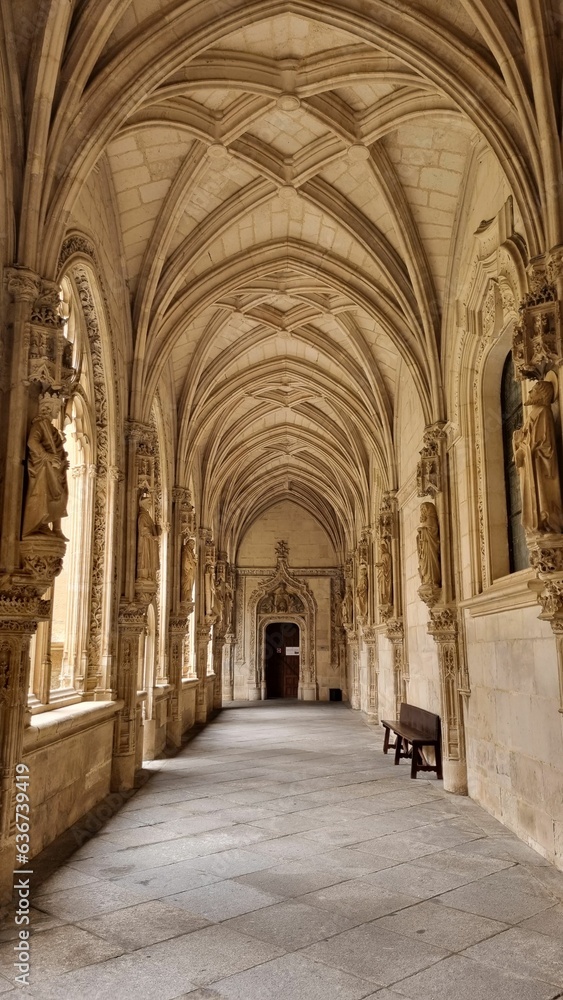 Vertical of an old monastery interior in Toledo, Spain