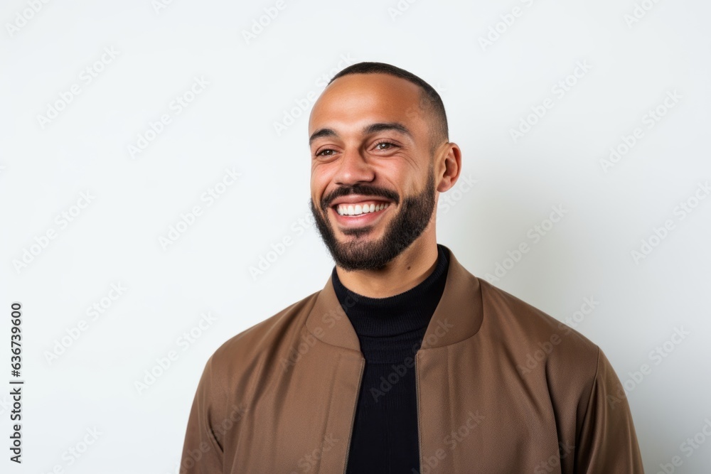 Portrait of a Saudi Arabian man in his 30s in a white background wearing a chic cardigan Portrait of a Saudi Arabian man in his 30s in a white background wearing a chic cardigan