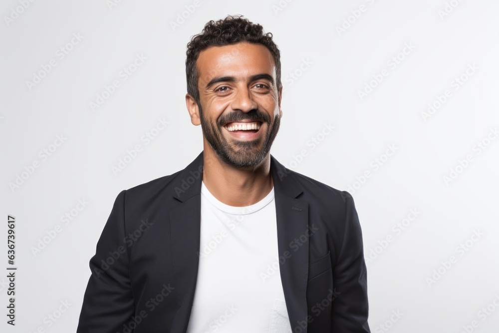 Portrait of a Saudi Arabian man in his 30s in a white background wearing a chic cardigan Portrait of a Saudi Arabian man in his 30s in a white background wearing a chic cardigan