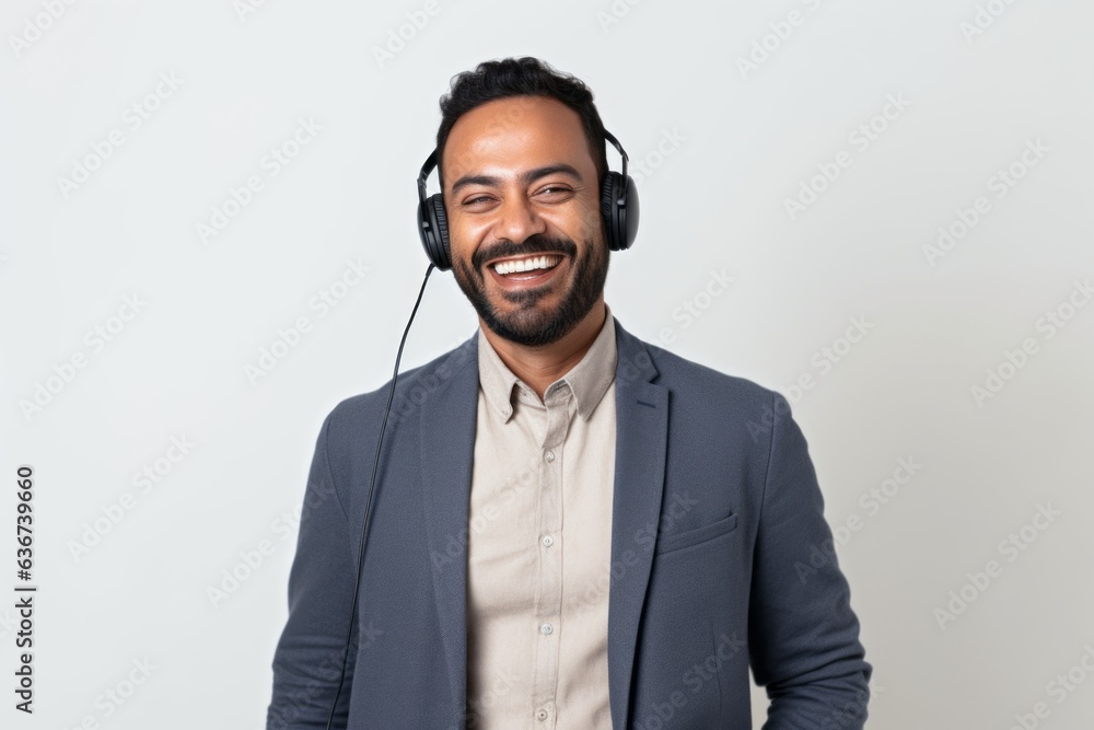 Portrait of a Saudi Arabian man in his 30s in a white background wearing a chic cardigan Portrait of a Saudi Arabian man in his 30s in a white background wearing a chic cardigan
